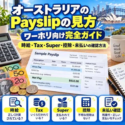 オーストラリアのPayslipに記載された給料と控除の確認方法