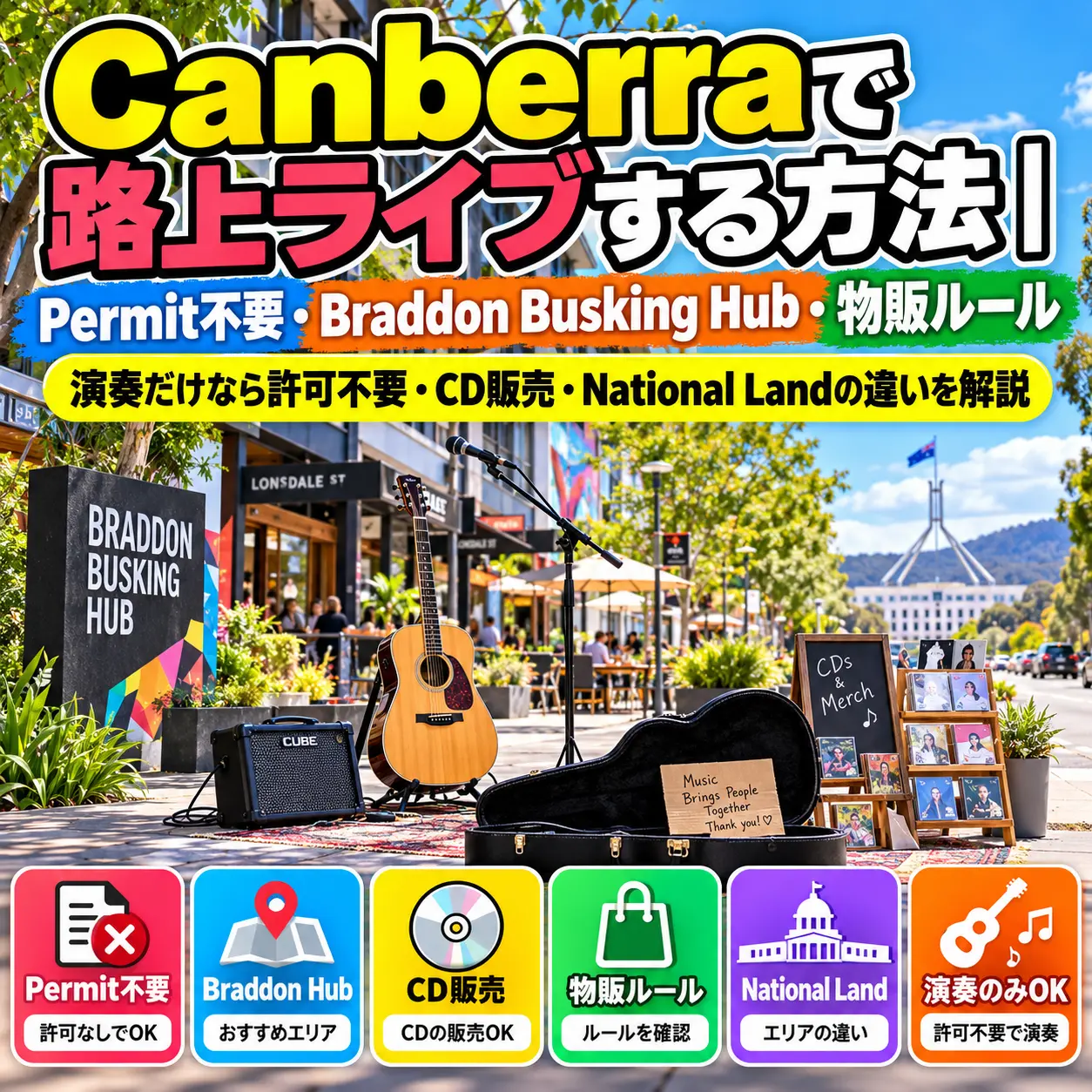 Canberraで路上ライブをするためのPermitとBraddon Busking Hubのルール