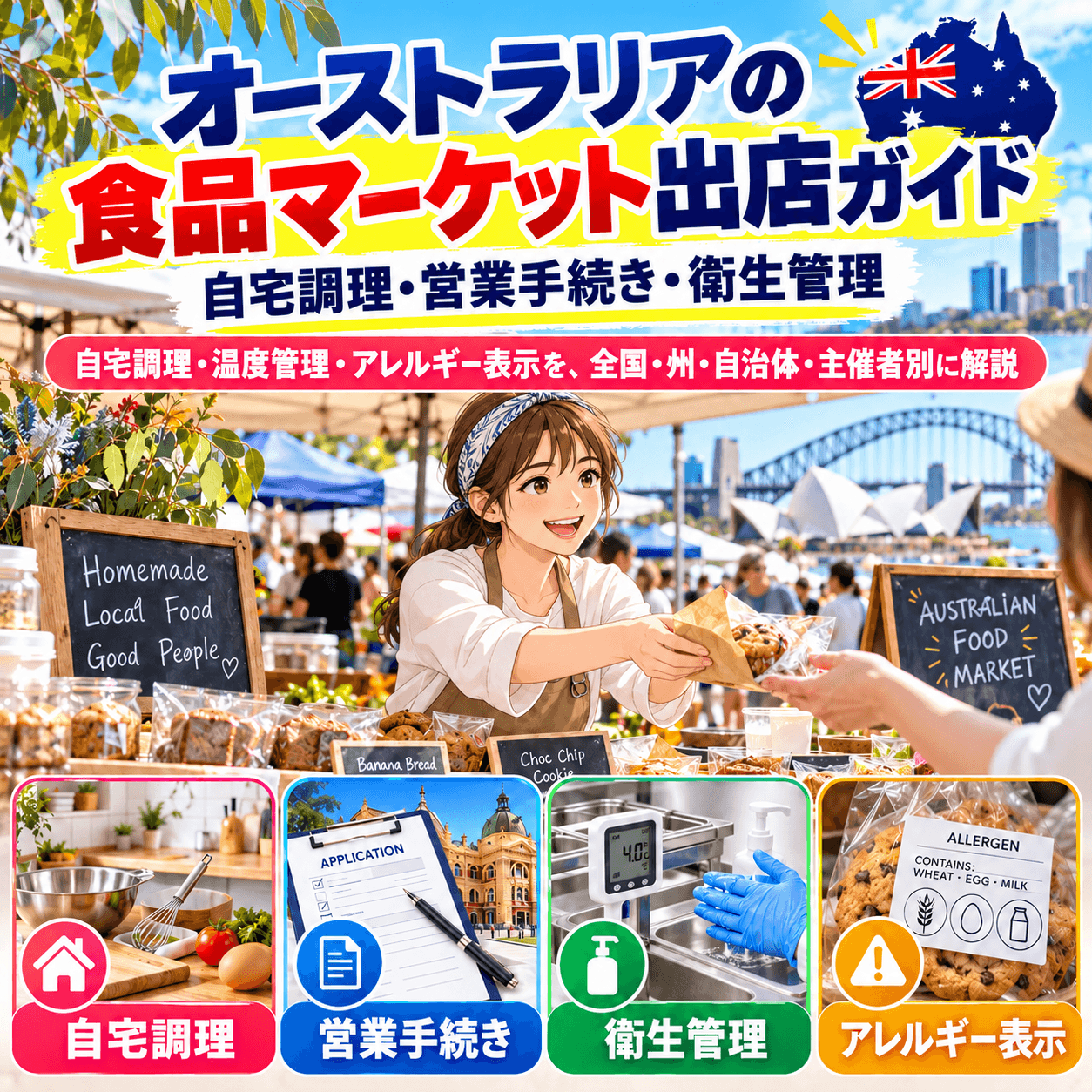 オーストラリアの食品マーケット出店で必要な自宅調理、営業手続き、衛生管理のガイド