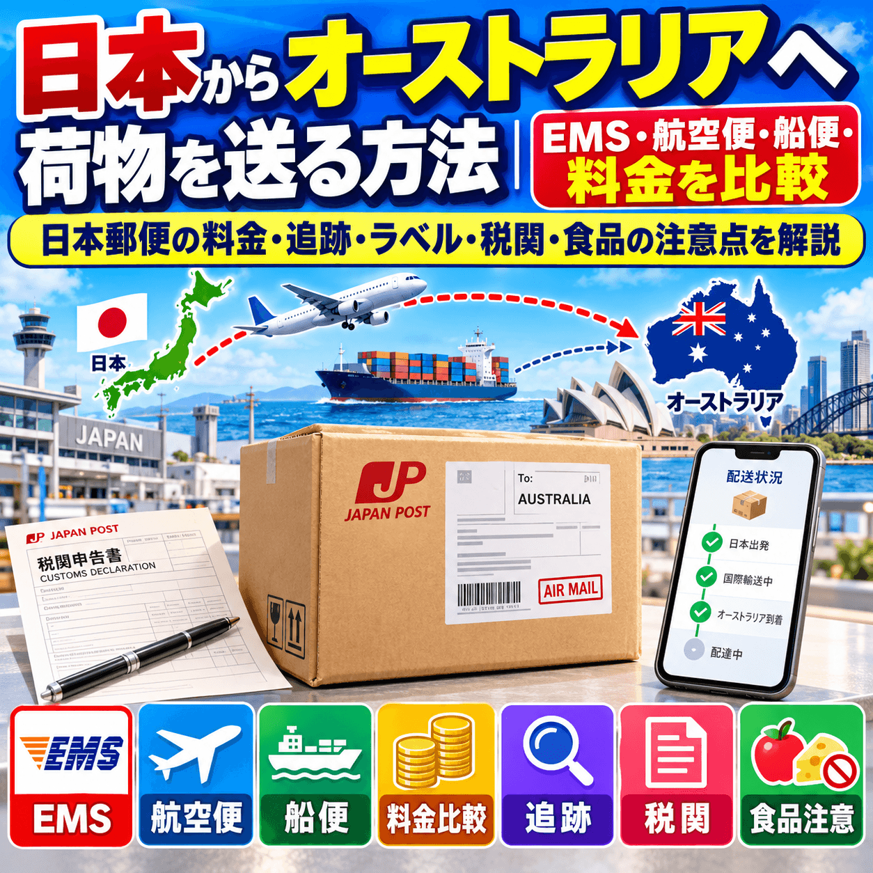 日本からオーストラリアへEMS・航空便・船便で荷物を送る方法