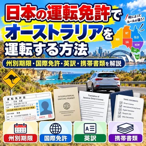 日本の運転免許証でオーストラリアを運転するための書類と州別ルール