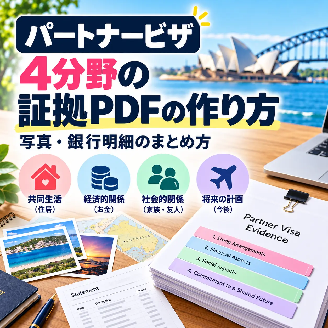 オーストラリアのパートナービザ4分野の証拠PDF作成ガイド